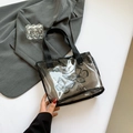 Smoky grey PVC tote bag with butterfly prints and durable nylon handles for summer - Black