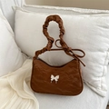 Sac sous le bras vintage marron en cuir PU avec papillon et poignée froncée - Marron