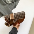 Braune Satteltasche mit Vintage-Geometriemuster und breitem Textilgurt für Damen - Braun Klee