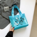 Light blue transparent PVC tote bag with butterfly prints and matching blue straps - Blue