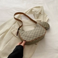 Sac hobo croissant beige à motif trèfle avec bordure marron et mini pochette - Kaki