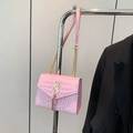 Pink crocodile pattern shoulder bag with golden tassel and chain strap for women - Pink