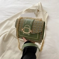 Groene tweed crossbodytas voor dames met gouden ketting en elegante metalen sluiting - Groen