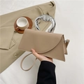 Chic beige PU leather crossbody bag with artistic silver handle and asymmetrical flap - Khaki