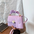 Lavender quilted crossbody bag with heart gold lock and ruched handle detail - Purple