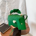 Green quilted crossbody bag with cloud handle and heart buckle including mini pouch - Green