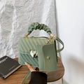 Light green PU leather crossbody bag with heart buckle and pleated handle detail - Bean Green