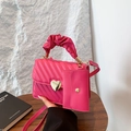 Magenta crossbody bag with heart buckle, diagonal textured finish and pleated handle - Rose Red