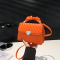 Orange crossbody small square bag featuring heart-shaped lock and ruched handle - Orange