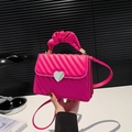 Fuchsia quilted handbag with gold heart lock and pleated handle for women stylish look - Rose Red