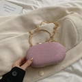 Bolso de noche elegante con lentejuelas rosa con asa de anillo dorado y correa de cadena - Rosa