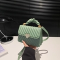 Mint green quilted mini crossbody bag with golden heart lock and ruched handle - Bean Green