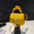 Bright yellow quilted handbag with heart lock and stylish cloud-like ruched handle - Yellow