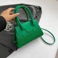 Bright green square crossbody bag with crocodile embossed PU leather and top handle - Green