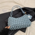 Light blue cloud bag with bubble texture, matching strap and cute flower charm - Blue