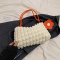 White bubble texture shoulder bag with orange handles and flower charm accessory - White and Orange