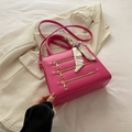 Rose pink faux leather crossbody tote bag with three decorative zippers and a printed scarf - Rose Pink