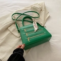 Vibrant green crossbody tote bag with golden triple zipper accents and floral silk scarf - Green