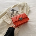Chic orange crossbody bag with crocodile texture and retro metal chain strap - Orange