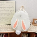 Cute white bunny-shaped backpack for girls with long ears and plush pom-pom tail - White
