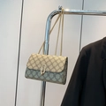 Brown four-leaf clover patterned PU leather crossbody bag with golden chain strap - Khaki