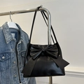 Borsa tote nera minimalista con un grande fiocco e finitura in morbida pelle PU - Nero