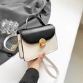 Bolso bandolera minimalista en blanco y negro de piel sintética y cierre dorado - Negro