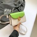 Mini crossbody bag in contrast fluorescent green and cream white with gold lock - Green