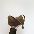 Brown corduroy crescent shoulder bag with strawberry embroidery and zipper closure - Brown