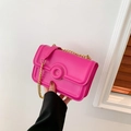Borsa a tracolla rosso rosa minimalista con catena dorata e dettaglio circolare a rilievo - Rosa Rossa