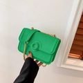Vibrant green leather shoulder bag with gold C-logo buckle and thick chain strap - Green