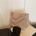 Borsa a tracolla minimalista a righe beige e marroni con dettaglio manico annodato - Cachi