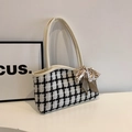 Zwart-witte tweed shopper met zijden sjaal met luipaardprint en crèmekleurig leer - Wit