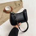 Sac à bandoulière noir à motif crocodile avec chaîne dorée décorative pour femmes - Sac Sous Le Bras Chaîne Motif Crocodile / Noir