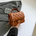 Sac à bandoulière matelassé marron en cuir PU avec chaîne dorée et fermoir pivot - Marron