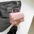 Pink quilted crossbody square bag with gold hardware and elegant chain strap - Pink