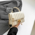 White quilted square crossbody bag with vertical stitching and gold chain strap - White