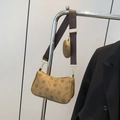 Khaki Retro-Achseltasche mit Monogramm-Print und verstellbarem breitem Gurt - Gelbbraun