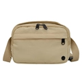 Khaki casual nylon crossbody bag with multi-zipper compartments and adjustable strap - Khaki
