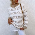 Maglione in maglia da donna con motivi festivi a fiocchi di neve marroni su bianco - S / Cachi