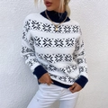 Maglione natalizio vintage in maglia bianca con motivo a fiocchi blu navy e lupetto - S / Blu Notte