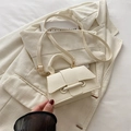Minimalist white litchi grain crossbody bag with top handle and gold hardware - White