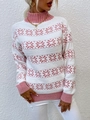 Maglione da donna in maglia rosa e bianco con motivi a fiocco di neve e lupetto - S / Rosa