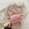 Pink minimalist PU leather mini crossbody bag with litchi grain and top handle - Light Pink