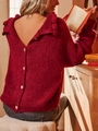 Pull en maille rouge avec boutons au dos et volants dans un cadre chaleureux chic - S / Bordeaux