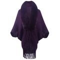 Dark purple knit poncho with cozy faux fur collar and fringe tassels at the bottom - Letter F / Purple