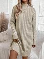Robe en maille à col montant et manches longues avec texture à côtes verticales - S / Abricot