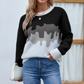 Jersey de cuello redondo para mujer con diseño de patchwork de ondas en negro y gris - S / Negro