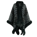 Dark green and black plaid knit shawl with thick faux fur trim and subtle glitter thread - Letter F / Green