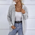 Women's hooded knit cardigan in gray and white texture with zipper and sleeve tags - S / Gray